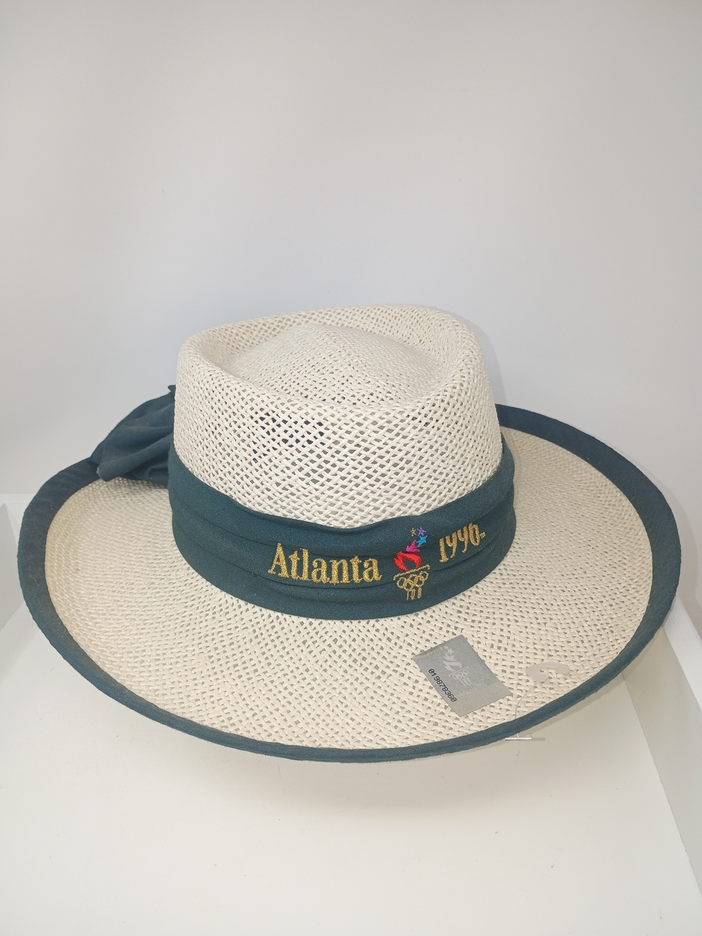 Vintage Atlanta 1996 Olympics Embroidered Straw Sun Hat with Teal Trim - Picture 7 of 12